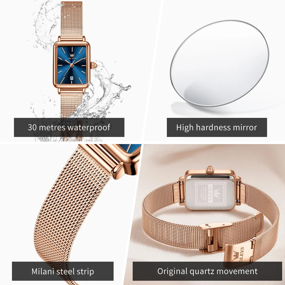 Reloj de mujer OLEVS ultradelgado de 8 mm con caja de regalo, reloj de cuarzo de lujo, elegante y moderno, con correa de malla de acero en oro rosa, modelo 3692