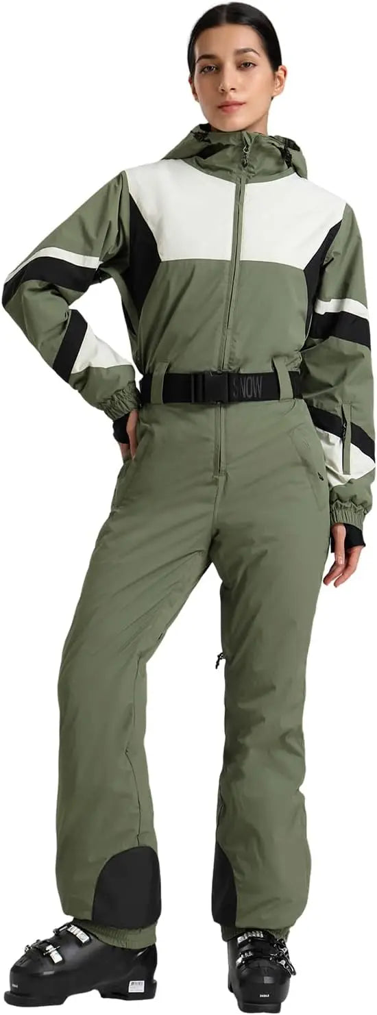 GSOU-mono de Snowboard con bloques de Color para mujer, mono cálido ajustado para invierno, ropa deportiva impermeable para campo de nieve, Suites de esquí