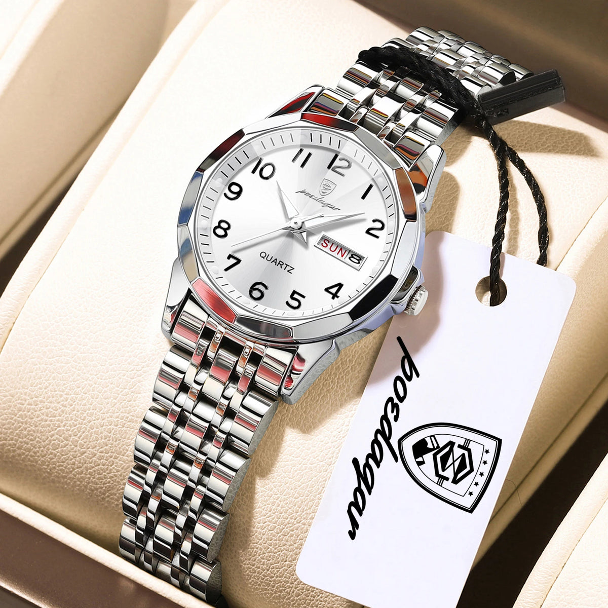 Reloj original elegante para mujer POEDAGAR, resistente al agua, luminoso, con fecha y día, de acero inoxidable, reloj de cuarzo a la moda para mujer