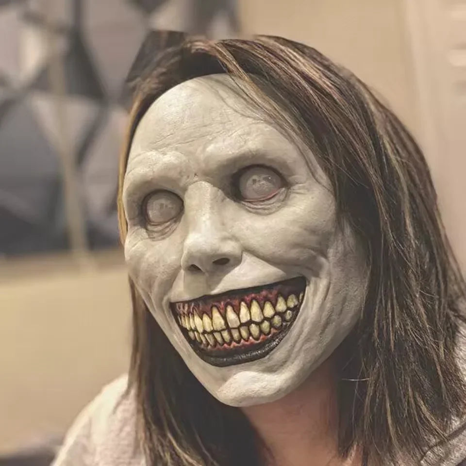 Máscara de terror de Halloween, máscara de demonio sonriente del exorcista, máscara de terror, disfraz de casa encantada, máscara de terror, juego de rol, cara de fantasma, fiesta