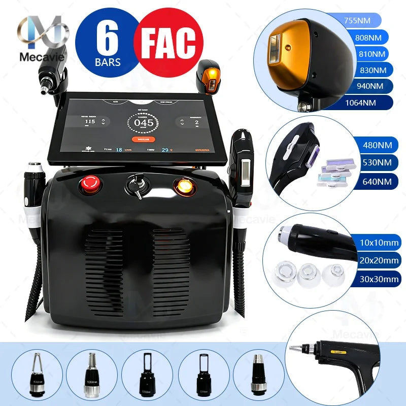 Depilación Láser Soprano Titanium Ice 6000W 4 en 1, Última Tecnología  755/808/810/830/940/1064nm 6 Ondas ND:YAG+RF+IPL Indolora
