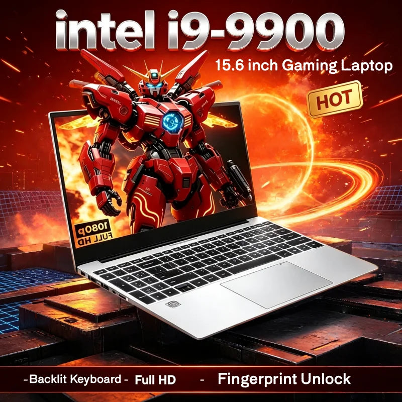 Portátil para juegos de 15,6" ultrafino, Intel Core I9-9900, 32 GB de RAM, 2 TB de SSD, Windows 11, desbloqueo con huella dactilar, retroiluminación, PC de oficina