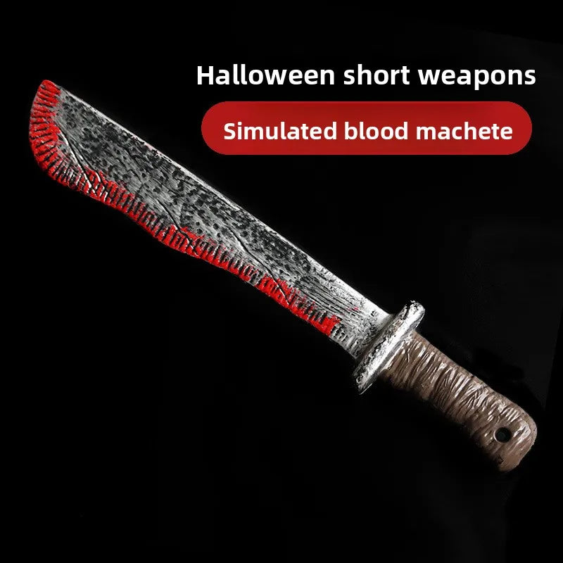 Cuchillo sangriento de Halloween, decoración de fiesta DIY, cuchillo de cocina de plástico afilado, accesorios de simulación, cuchillo curvo, accesorios de Halloween.