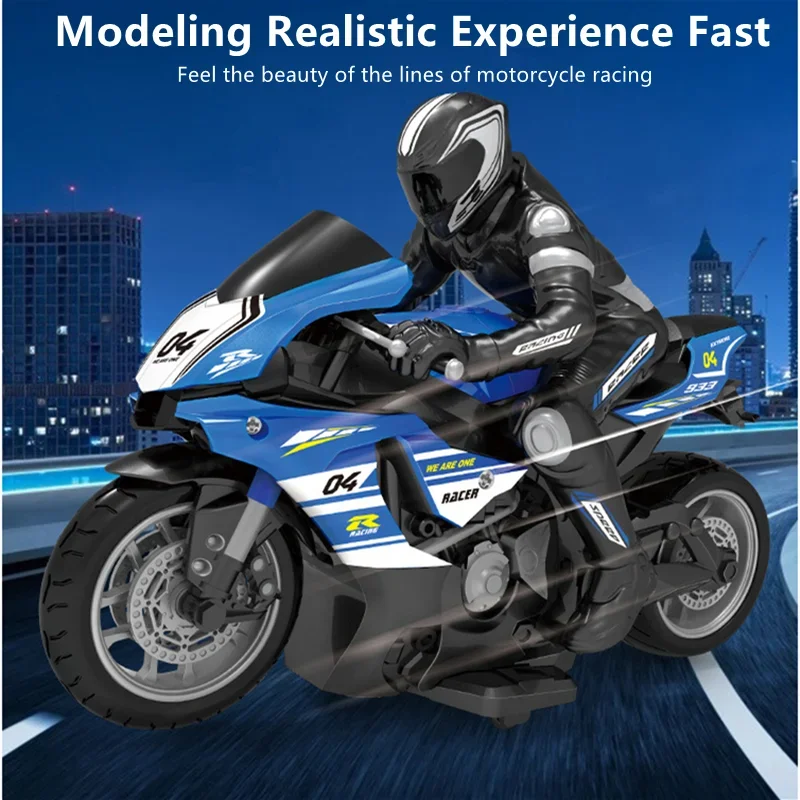 1:10 Large Scale Remote Control Motorcycle 25KM/H Stunt Drift TPR Soft Rubber Anti-fall Wheel Powerful Motor RC Motorcycle Car