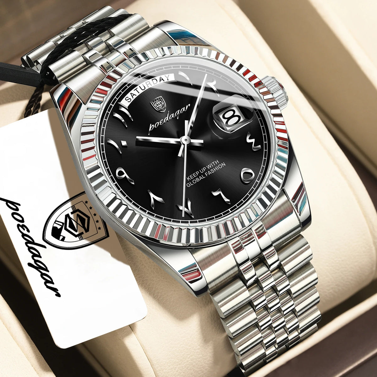 Reloj de pulsera para hombre POEDAGAR, de moda, casual, resistente al agua, de acero inoxidable, con fecha, día de la semana, cuarzo, reloj de negocios para hombre.