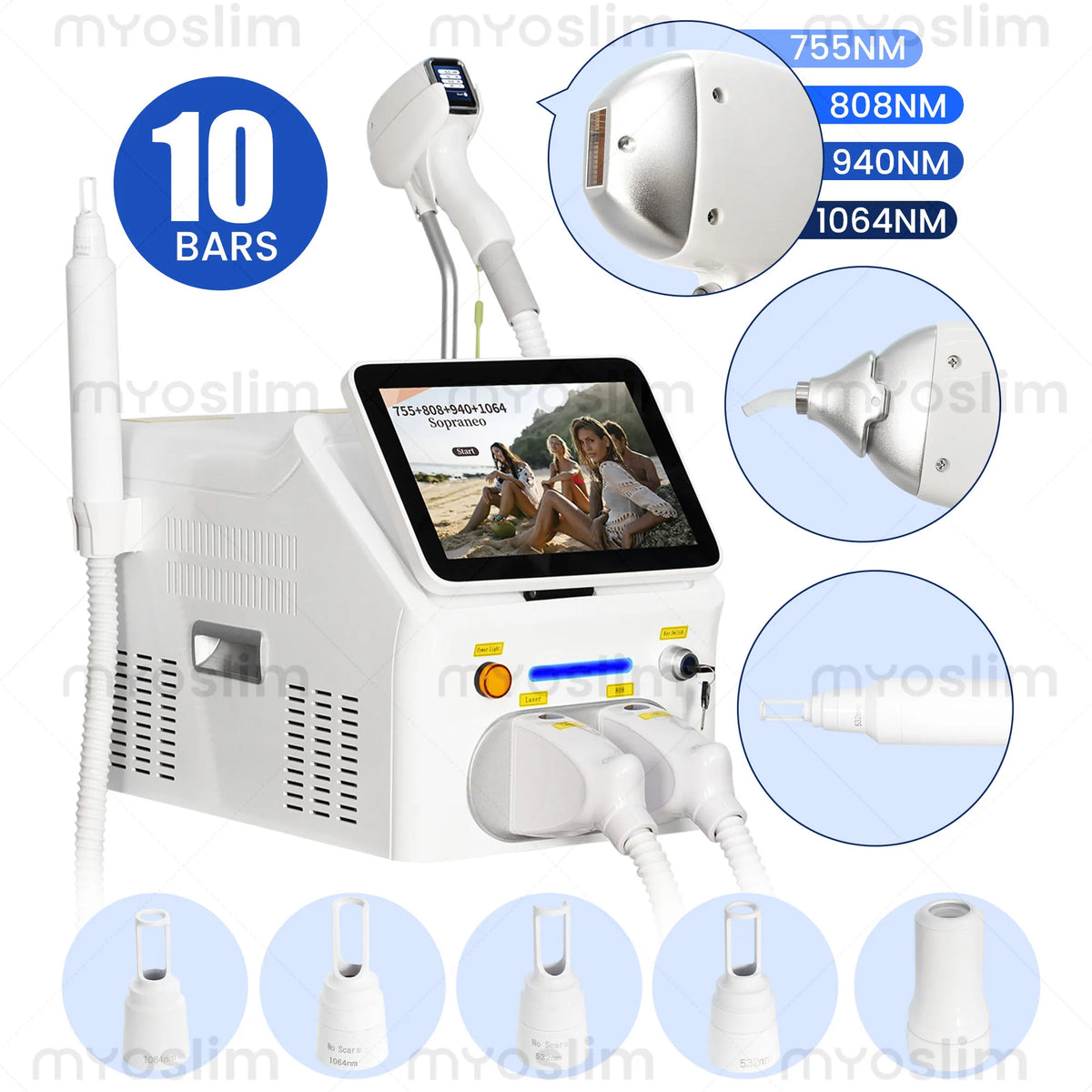 Dispositivo láser de diodo picosegundo FAC 6000W Soprano 2 en 1 de 4 longitudes de onda 755 808 940 1064nm para la reducción permanente del vello y la eliminación de tatuajes