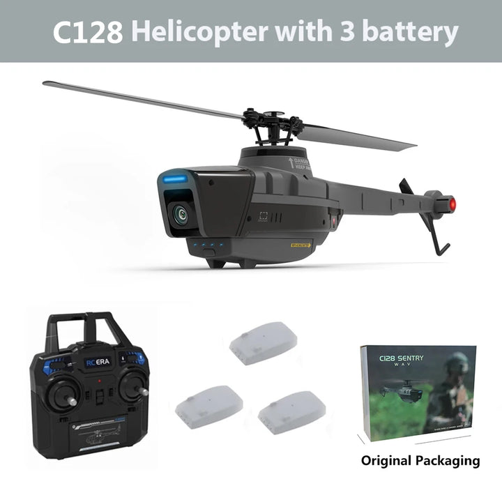 C128 2,4G RC helicóptero 4 hélices 720P cámara 6 ejes giroscopio electrónico presión de aire para altura Vs C127 C186 RC Drone