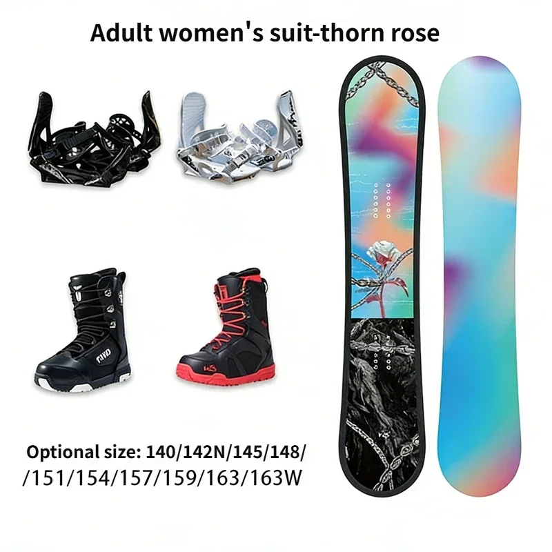 Juego de Esquí y Snowboard Fijo para Adultos, Hombres y Mujeres, con Núcleo de Madera de Álamo Thorn Rose, para Parque y Pista de Nieve