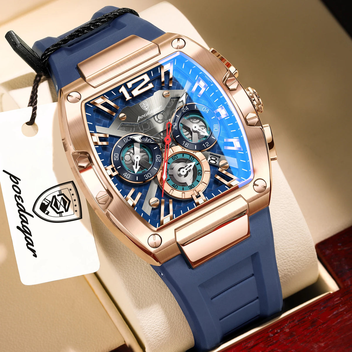 POEDAGAR Reloj de lujo para hombre, cronógrafo de cuarzo con fecha, correa de silicona, luminoso, resistente al agua, reloj deportivo de moda para hombre