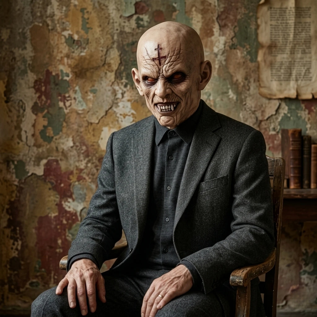 Scary Bald Zombie Mask with Cross Mark Horror Latex Full Head Mask for Halloween Party Costume Cosplay Prop