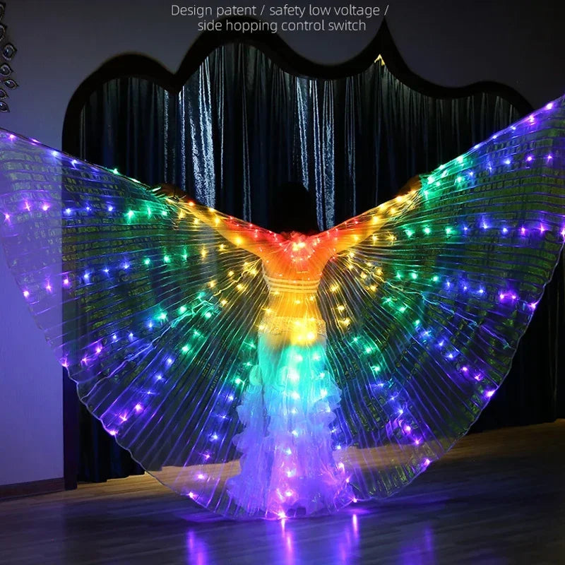 Capa con alas de mariposa y ángel que se iluminan con luces de colores, disfraz de Isis con luces LED para mujeres, capa luminosa para fiestas de Halloween, Navidad y espectáculos.