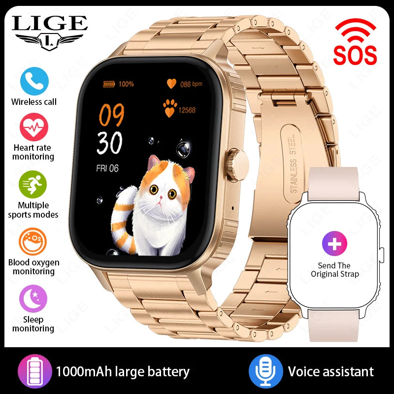 Reloj inteligente LIGE con batería de 1000mAh para mujer, monitoreo de frecuencia cardíaca y sueño, llamadas Bluetooth, resistente al agua IP68, reloj inteligente para hombre compatible con Android e iOS