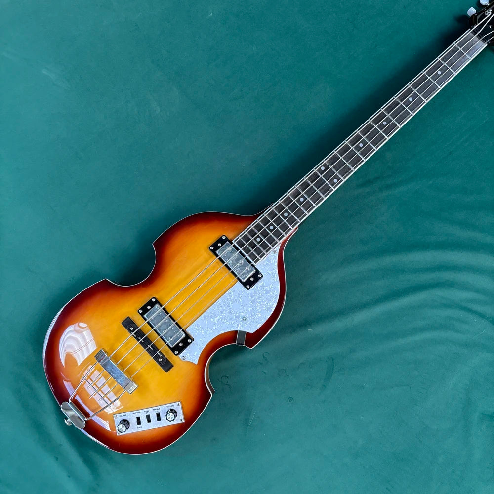 Bajo eléctrico de 4 cuerdas, cuerpo en forma de violín con diapasón de palisandro, guitarra eléctrica profesional.