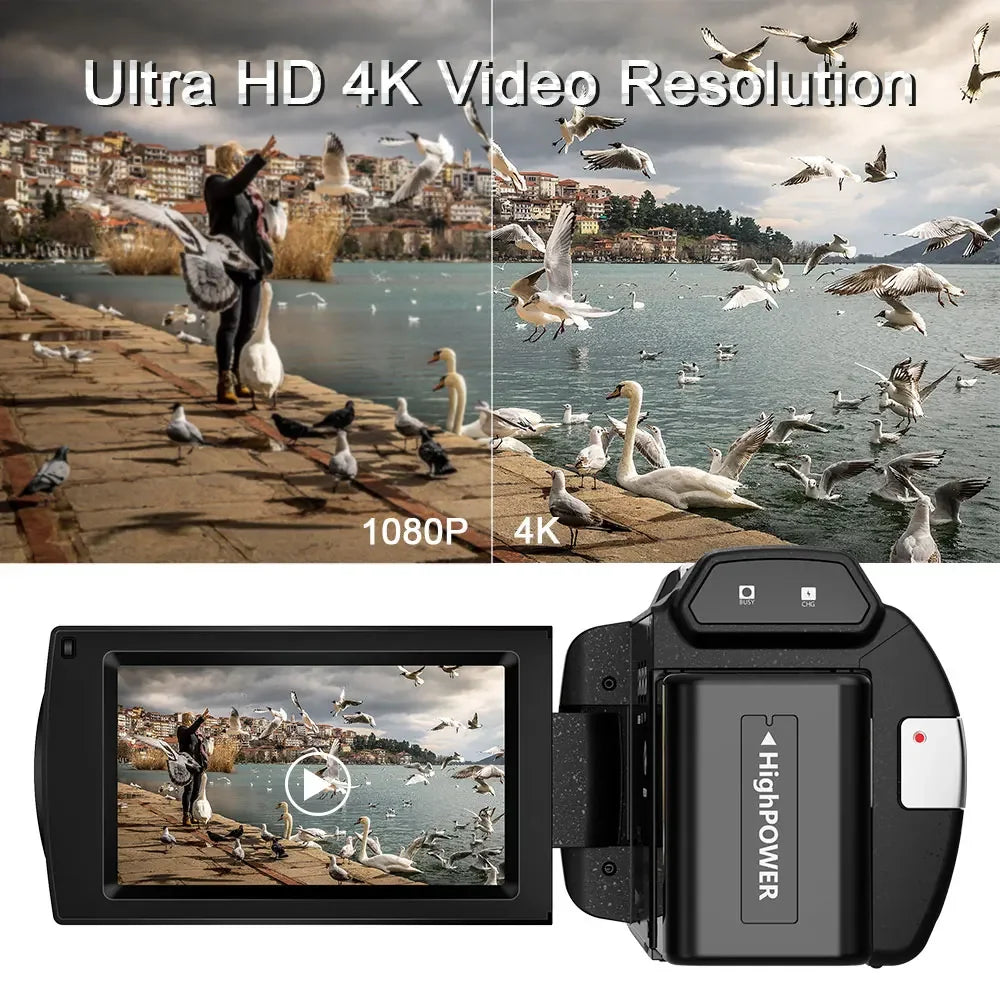 Videocámara Digital WIFI 4K Full HD, grabadora DV16X de 16MP, batería de alta capacidad de 2000mAh, pantalla de rotación de 270 grados, Zoom de disparo nocturno