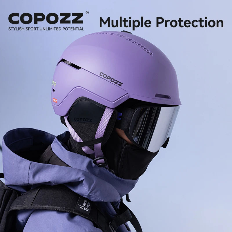 COPOZZ Casco de esquí de Invierno de una Pieza Casco de Nieve Universal para Adultos Patinaje Esquí Snowboard Cascos para Deportes al Aire Libre con Reflector RECCO