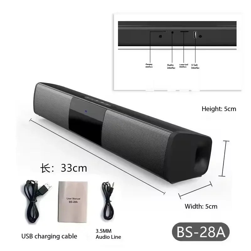 Barra de Sonido, Sistema de Sonido para Cine en Casa, Altavoz Bluetooth, Altavoz para TV y Computadora, Equipo con Subwoofer Portátil, Centro de Música con Radio, 40W