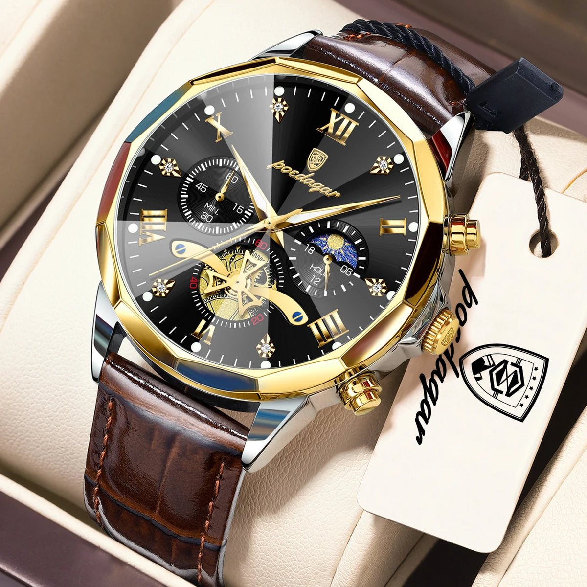 Reloj de cuarzo para hombre POEDAGAR, de lujo, cronógrafo, resistente al agua, luminoso, estilo militar, de piel, para negocios
