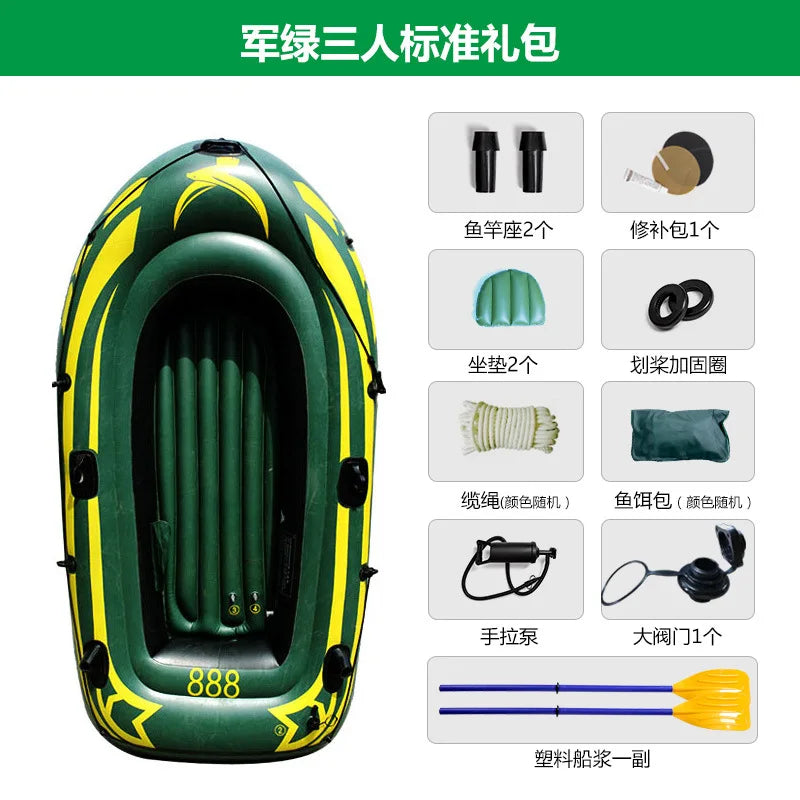 Bote de Pesca Inflable Resistente, Kayak Plegable de PVC Portátil con Remos de Aluminio y Bomba de Aire para Lago o Río