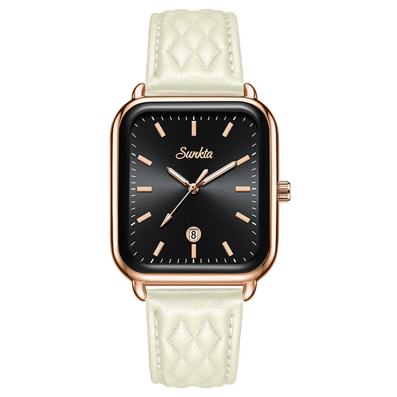 Reloj de lujo para mujer SUNKTA, esfera cuadrada, resistente al agua, con calendario, reloj de cuarzo elegante y de alta calidad para mujer.