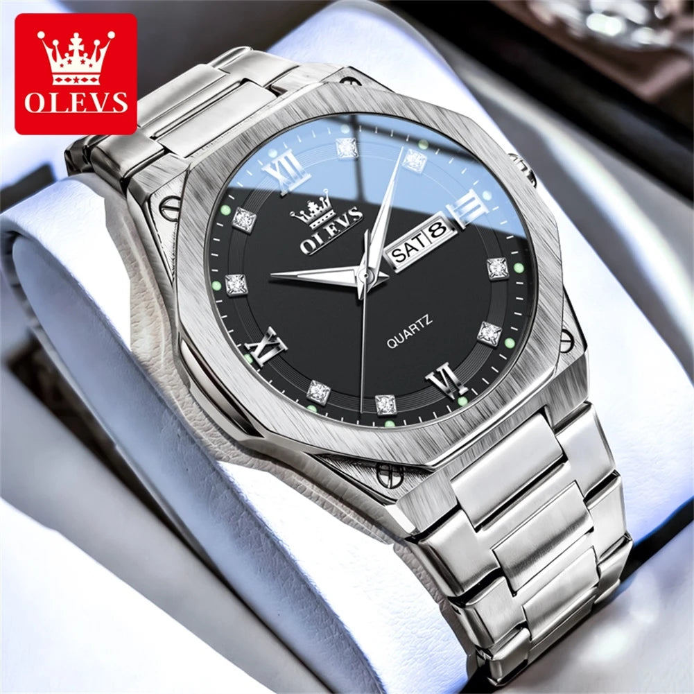 Reloj OLEVS 3736 de marca reconocida para hombre, resistente al agua, luminoso, con fecha automática y mecanismo de cuarzo