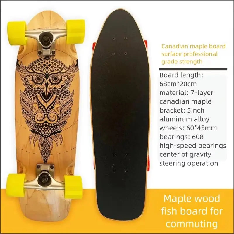 MapleWoodLand Surf Skate Big Fish Board Surfskate Single Kick Skateboard con Ruedas Grandes para Principiantes, Uso Diario y Cruising Urbano