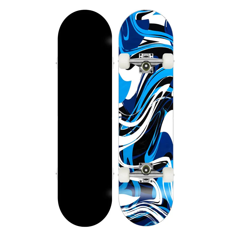 Patineta Profesional de Madera de Arce para Trucos de Doble Kick, Skateboarding Urbano, 80 cm, Ejes de Aluminio, Ruedas de PU Suaves, Patineta Completa