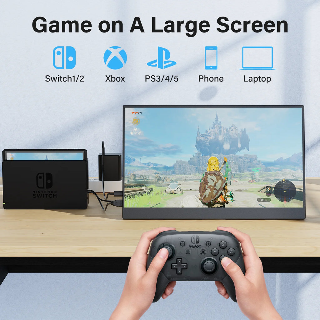 Amoudo Monitor Portátil de 15.6 Pulgadas, 60HZ, 1920x1080P, Pantalla Extensible, Panel LCD IPS, VESA, USBC, Mini HDMI, Pantalla Móvil