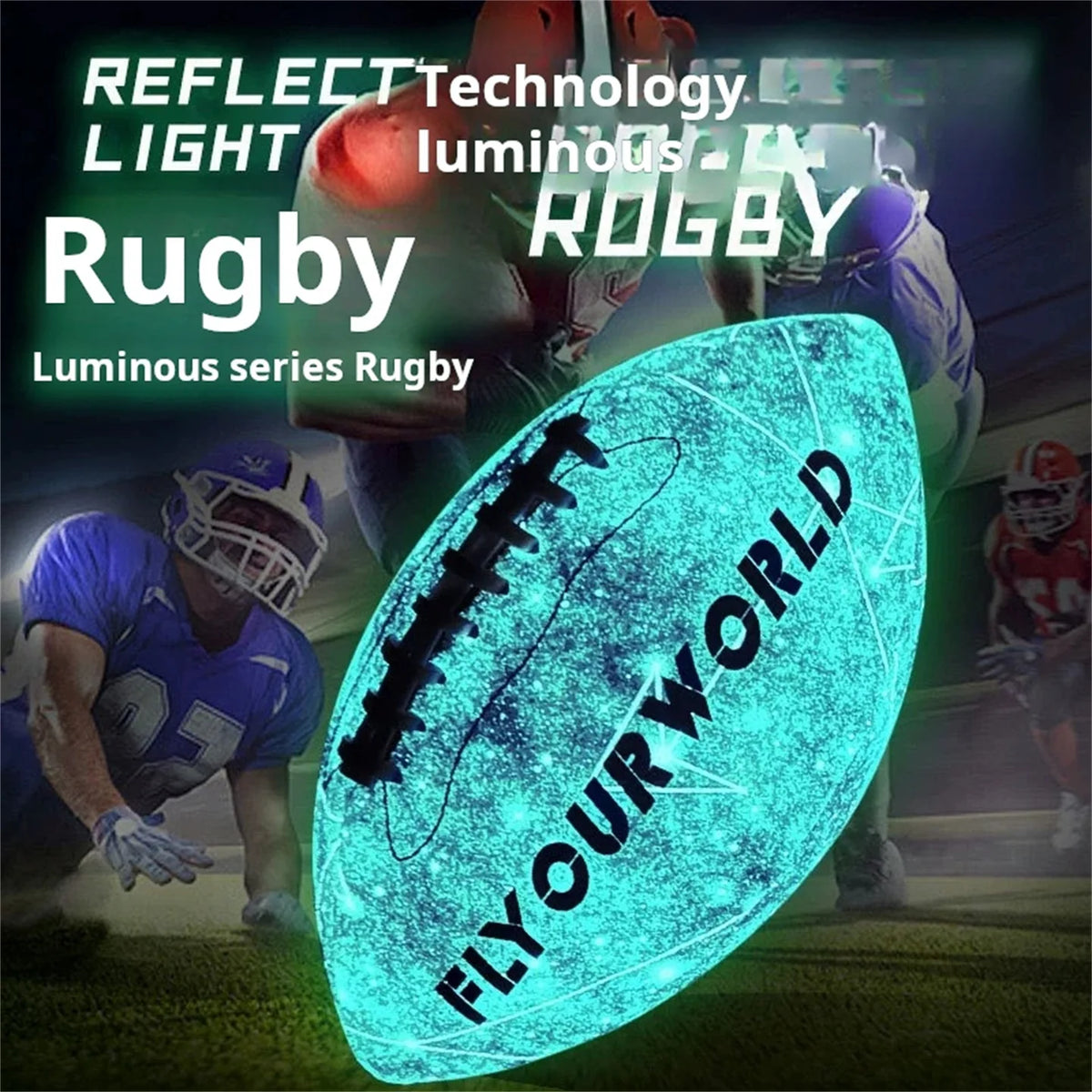 Fútbol americano que brilla en la oscuridad: rugby luminiscente talla 9 y 6, material de PU, pelotas de entrenamiento y competición oficiales para la noche