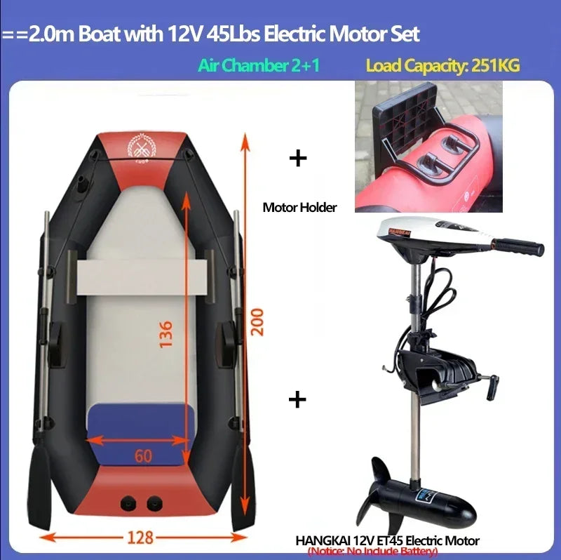 Bote de Pesca Inflable de PVC Multitamaño con Motor, para una Persona, 0.7mm de Grosor, Resistente al Desgaste, Kayak, Canoa