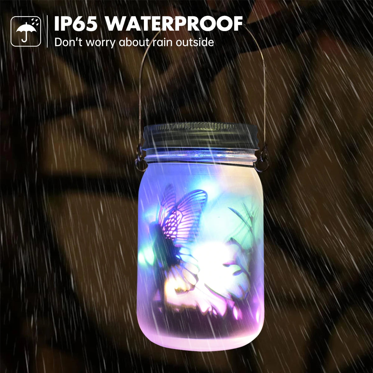 Luces solares de hadas con mariposas, farolillos decorativos para jardín, regalo de cumpleaños, luces LED impermeables para exteriores en frasco de vidrio