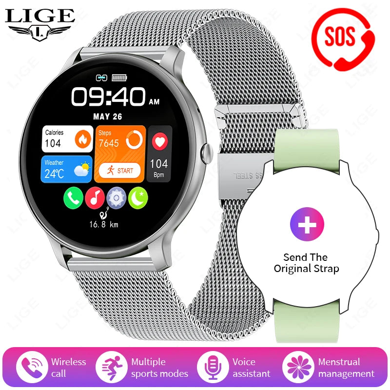 LIGE Waterproof Women Smart Watch Heart Rate Blood Pressure Monitoring Men Smartwatch Sport Ladies Smart Watches For Android IOS