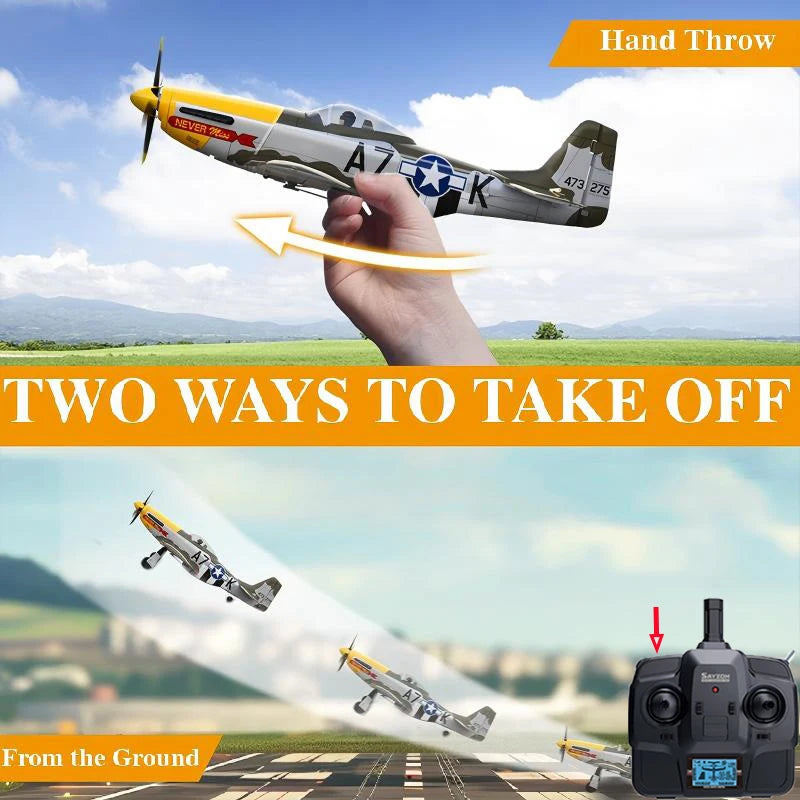 Avión RC 5 canales 3D/6G Ala fija Avión RC P51D Mustang RTF para adultos y principiantes, fácil de volar, motor brushless extraíble, helicóptero de combate