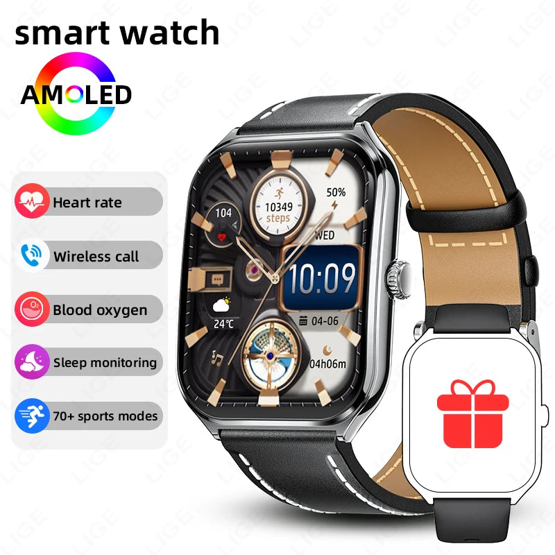2026 New Ultra Thin SmartWatch Men 1.96"AMOLED Screen Always Show Time Heart Rate GPS Sport Waterproof Bluetooth Call Smartwatch