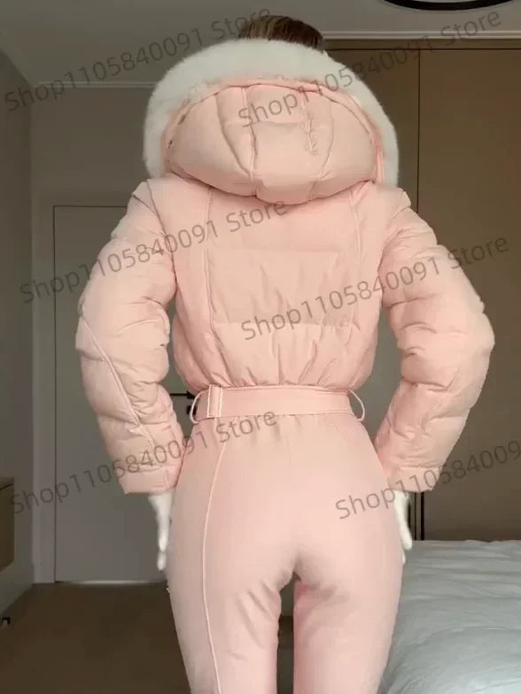 Mono de esquí para mujer, ropa de esquí impermeable, conjunto con capucha, ropa de abrigo gruesa, mono ajustado de manga larga, ropa de invierno para actividades al aire libre, ropa de nieve para mujer.