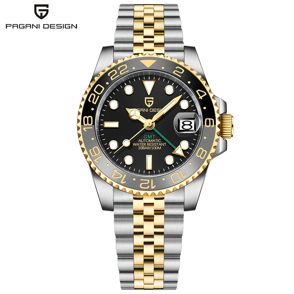 PAGANI DESIGN Reloj automático para hombre, cristal de zafiro, 40 mm, cerámica, GMT, reloj de pulsera mecánico, marca de lujo, deportivo, impermeable