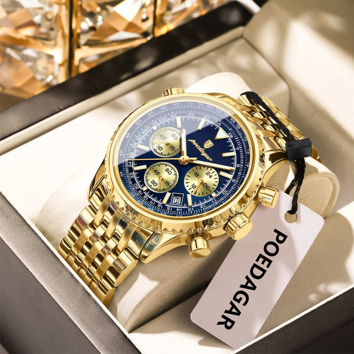 Reloj de hombre de moda POEDAGAR, cronógrafo, fecha, resistente al agua, luminoso, reloj de cuarzo deportivo de lujo para hombre con correa de acero inoxidable