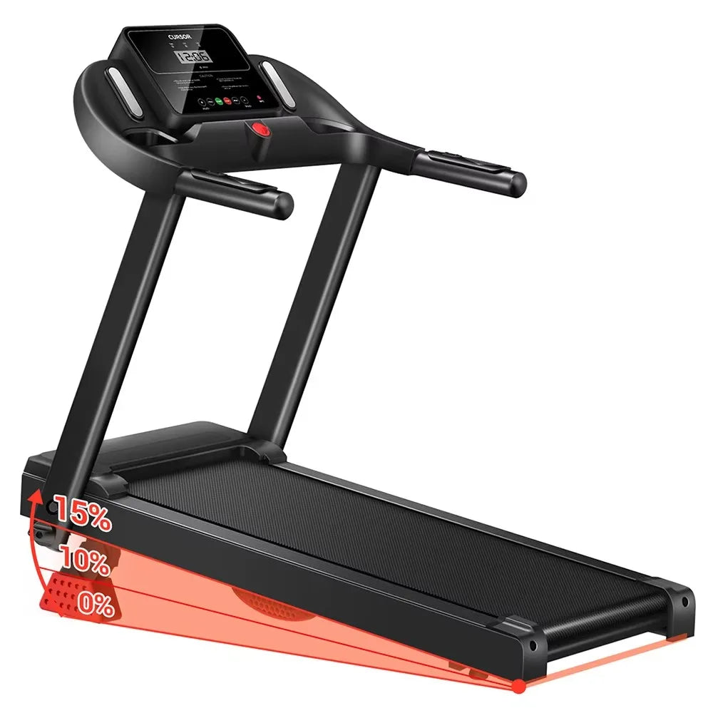 Caminadora plegable de 3,0 CV con inclinación del 15 %, velocidad de 14 km/h, controles inteligentes en el pasamanos, sensor de frecuencia cardíaca, doble sistema de absorción de impactos y banda de 5 capas para ejercicios