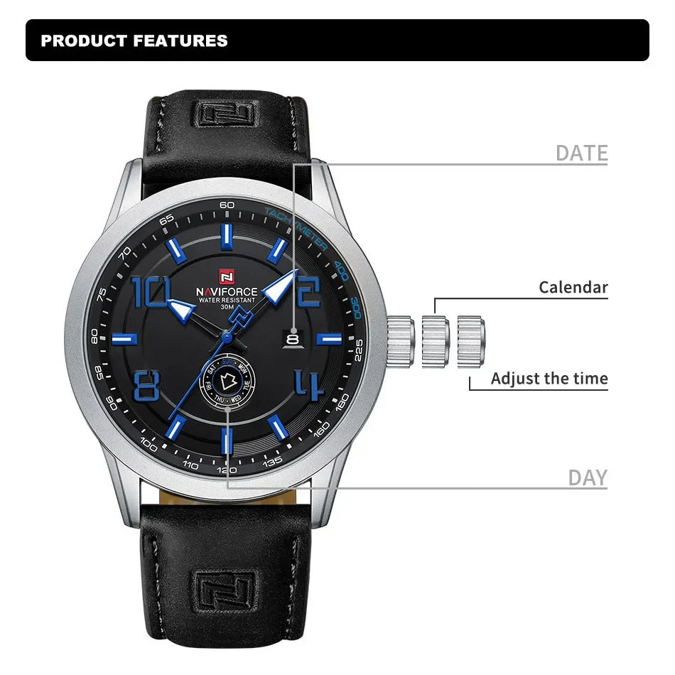 Reloj de pulsera deportivo para hombre marca NAVIFORCE, de lujo, militar, impermeable, de cuarzo, con correa de poliuretano luminosa, 2025