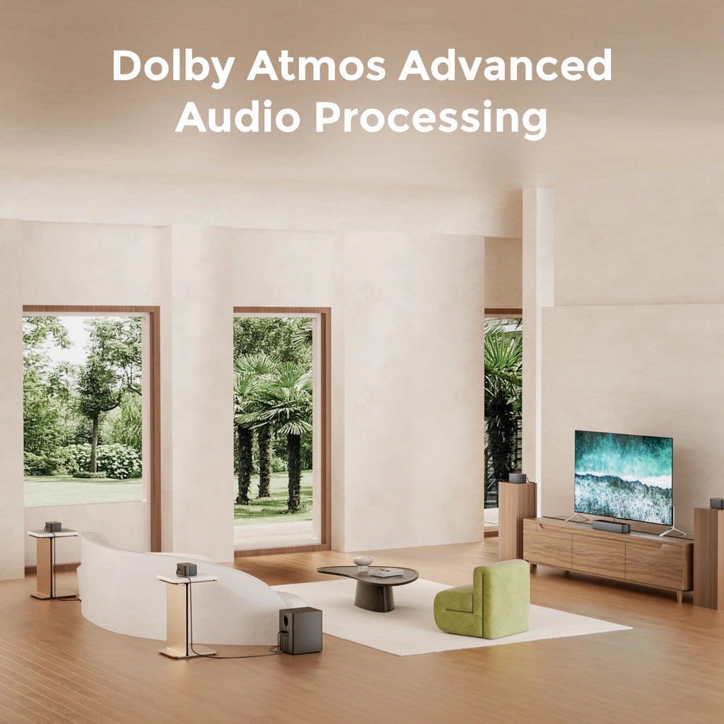 Barra de sonido con altavoces para Dolby Atmos en sala de estar