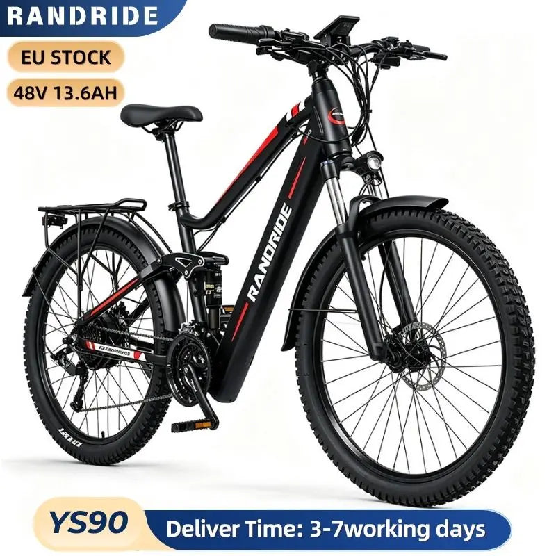 Bicicleta de montaña eléctrica Randride Ys90 de 48 V y 13.6 Ah con suspensión completa y frenos hidráulicos