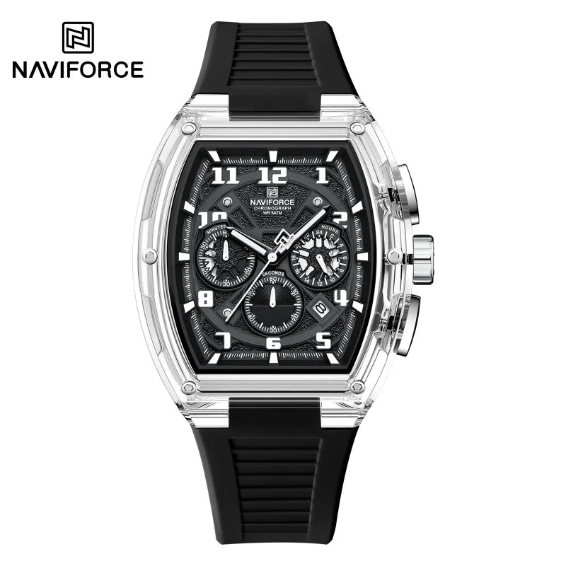 Reloj de cuarzo a la moda NAVIFORCE para hombre, cronógrafo, resistente al agua 50M, luminoso, correa de silicona, reloj deportivo para estudiante, uso diario