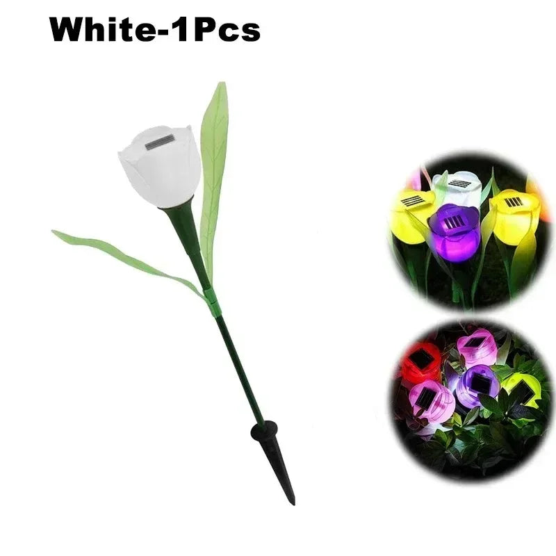 Luces solares de tulipanes, decoración para jardín, patio y fiestas, LED impermeable, estaca para césped, luz solar exterior color blanco cálido