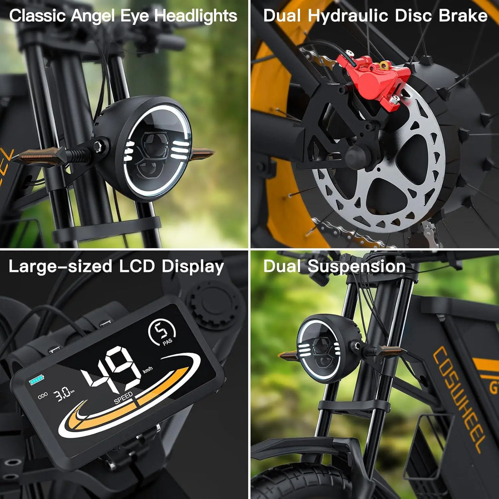 COSWHEEL GT20 Electric Bike 3000W Motor 48V 25AH lithium battery Adult Electric Bicycle 20*4.0 -In Fat fire Mountain E-Bike