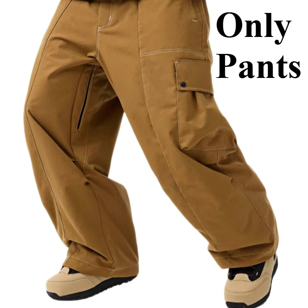 Pantalones de snowboard con bolsillo grande para hombre, pantalones de esquí holgados súper holgados, aislamiento impermeable para campo de nieve, ropa deportiva de invierno para parejas