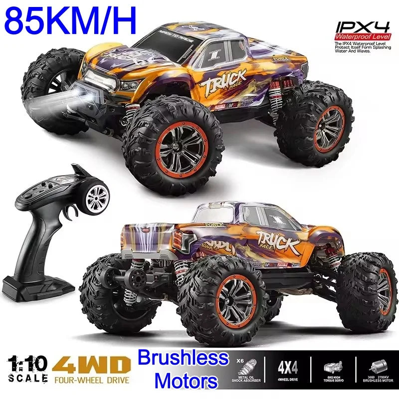 Coche teledirigido 1:10 4WD de alta velocidad 85 KM/H todoterreno escalada deriva carreras camión sin escobillas IPX4 WMetal Aterproof RC coche de juguete