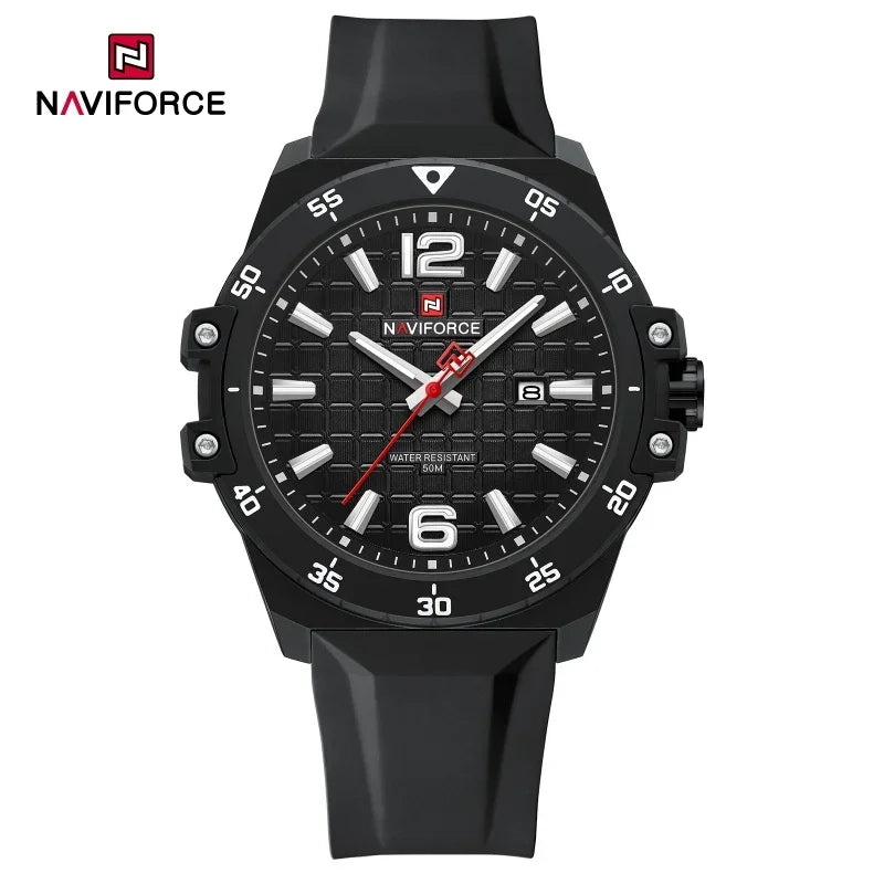 NAVIFORCE 50m Waterproof Men's Watch Silicone Strap Quartz Movement Stylish Fashion Casual Sports Wristwatch for Male Gift