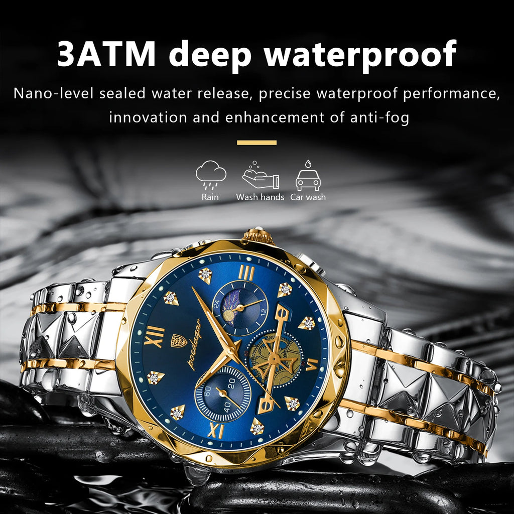 Reloj de pulsera creativo POEDAGAR para hombre, reloj de cuarzo empresarial de acero inoxidable, cronógrafo, resistente al agua, luminoso, a la moda