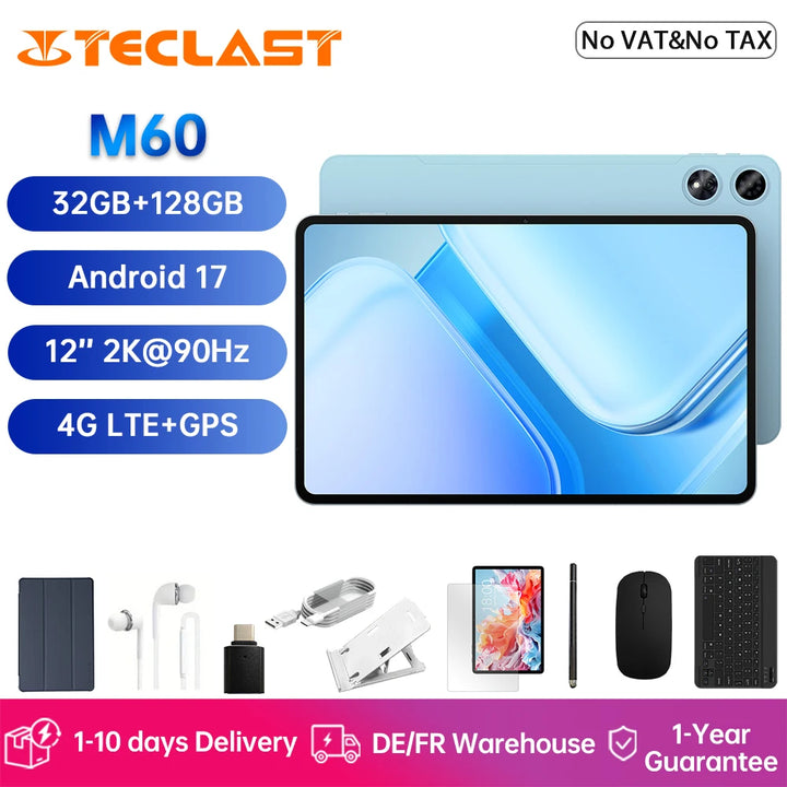 Tableta TECLAST Android 17 M60, pantalla táctil IPS de 12″ y 2.5K, 90Hz, 32GB de RAM (6GB+26GB), 128GB de ROM, doble 4G LTE, WiFi, 8000mAh, portátil de escritorio