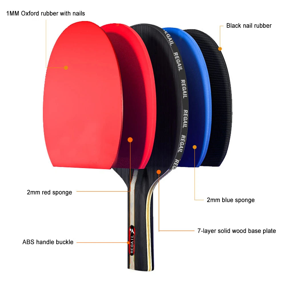 Juego de Raquetas de Tenis de Mesa, 2 Raquetas y 3 Pelotas, Juego de Ping Pong Profesional para 2 Jugadores con Bolsa para Torneos