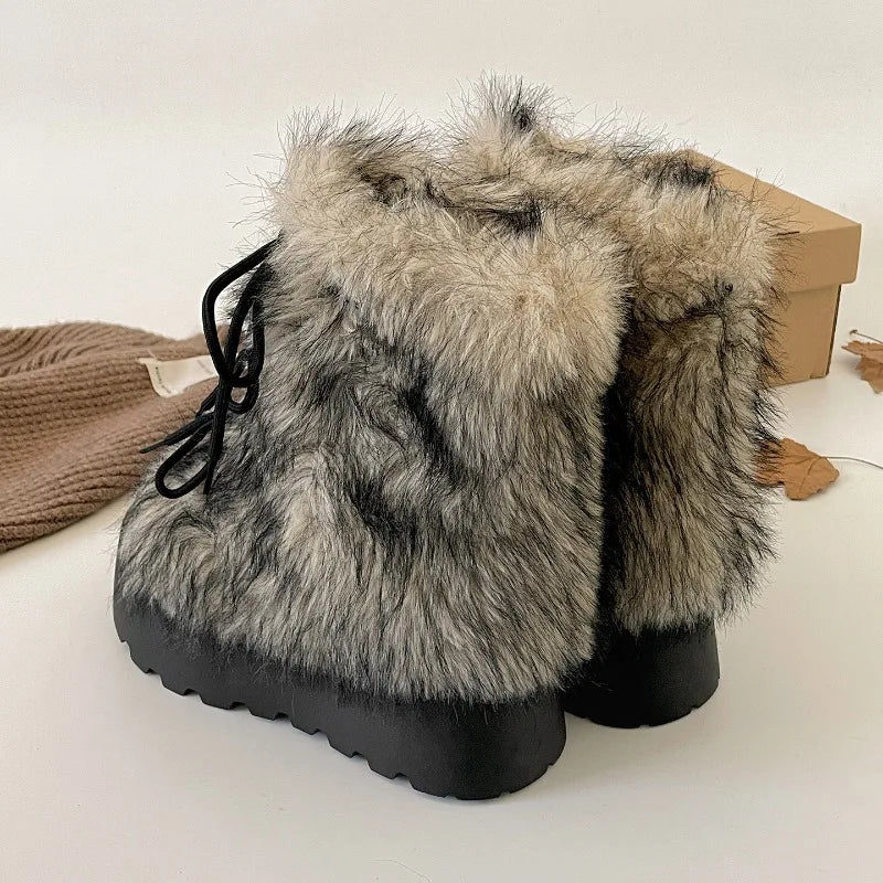 Botas de nieve para mujer con forro de piel, ideales para el invierno, de diseño sencillo, con plataforma que aumenta la altura, cálidas, de algodón y de caña corta. Zapatos de mujer.